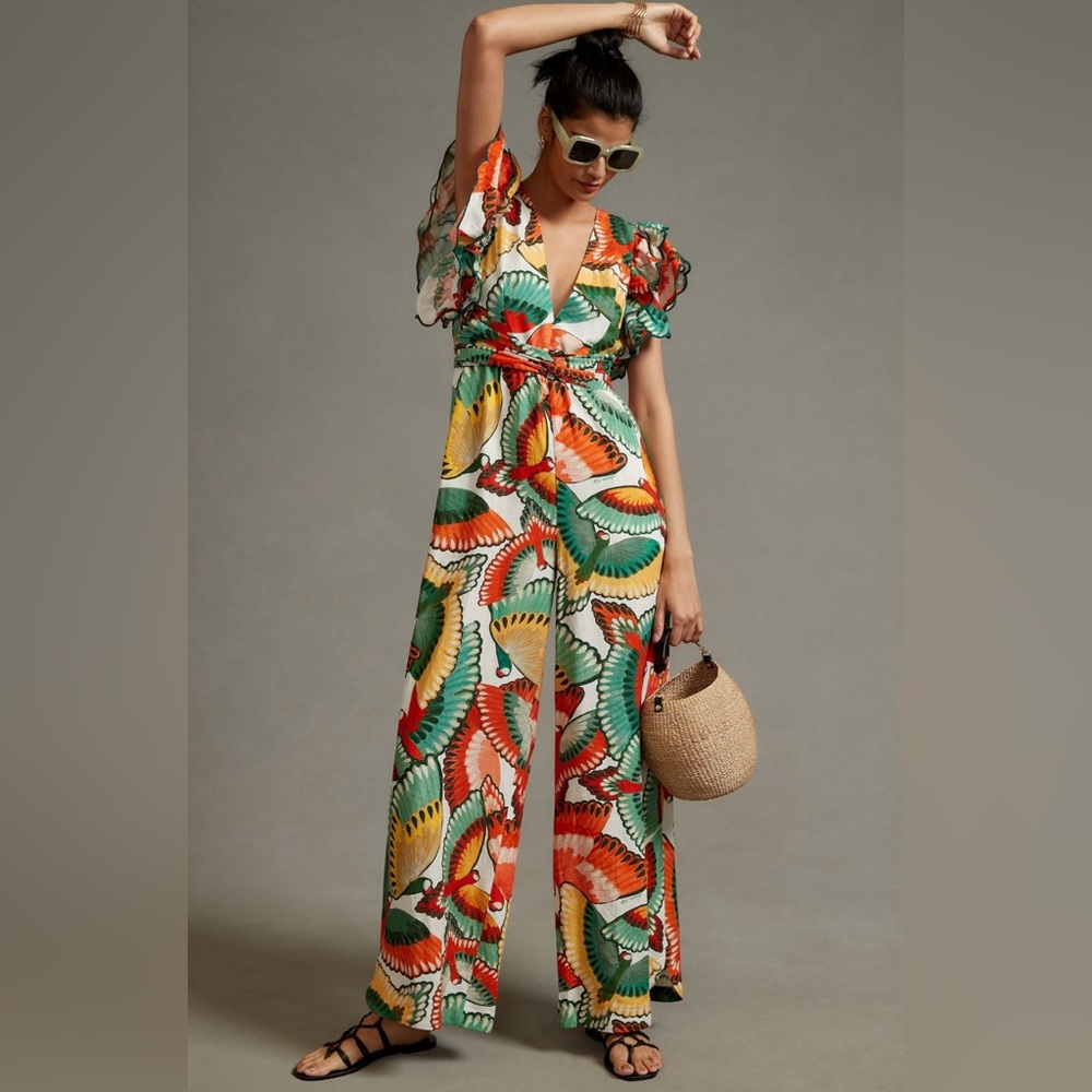 Farm Rio Ruffle-Sleeve Linen Jumpsuit - Picture 5 of 11